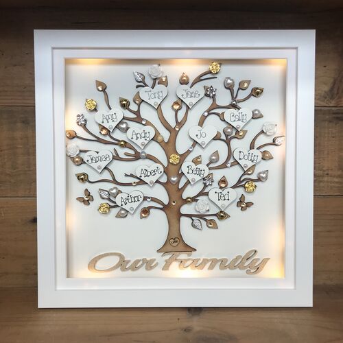 Personalised Anniversary Gift – Custom Family Tree Frame with Names, Pearls & Optional Lights