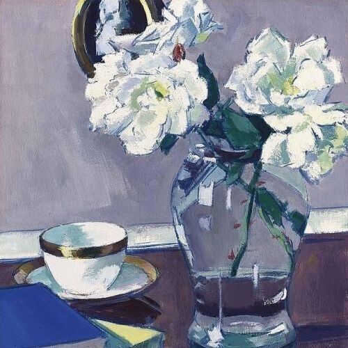 White Roses in a Glass Vase