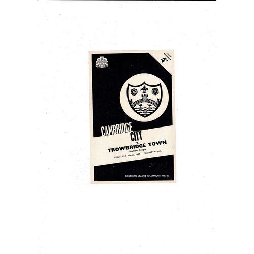 1968/69 Cambridge City v Trowbridge Town Football Programme