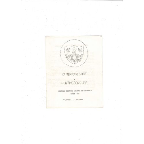 Cambridgeshire v Huntingdonshire Football Programme. No date