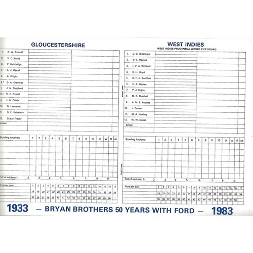 1983 Gloucestershire v West Indies Brian Brothers Trophy (06/06/1983) Challenge Cricket Match
