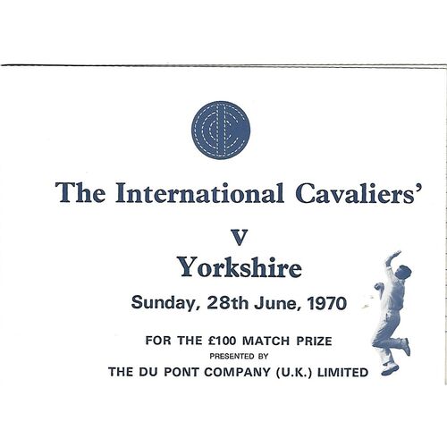 1970 The International Cavaliers' v Yorkshire (28/06/1970) Charity Cricket Match Scorecard
