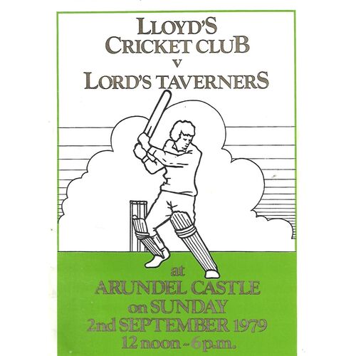 1979 Lloyd's Cricket Club v Lords Taverners (02/09/1979) Charity Cricket Match Programme & Scorecard