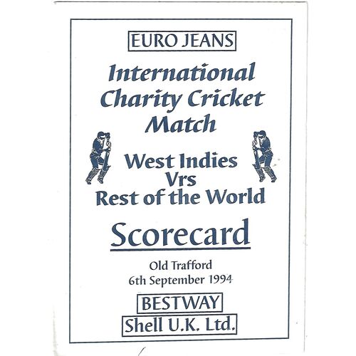 1994 West Indies v Rest of the World International Charity Cricket Match (06/09/1994) Scorecard & Match Ticket