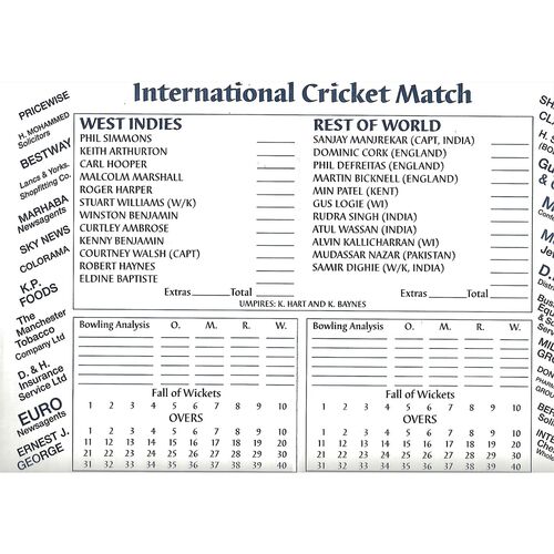 1994 West Indies v Rest of the World International Charity Cricket Match (06/09/1994) Scorecard & Match Ticket