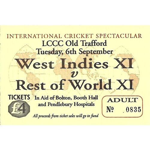 1994 West Indies v Rest of the World International Charity Cricket Match (06/09/1994) Scorecard & Match Ticket