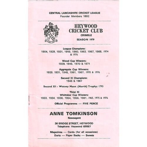 Wood Cup Semi-Final Cricket Programmes/Scorecards