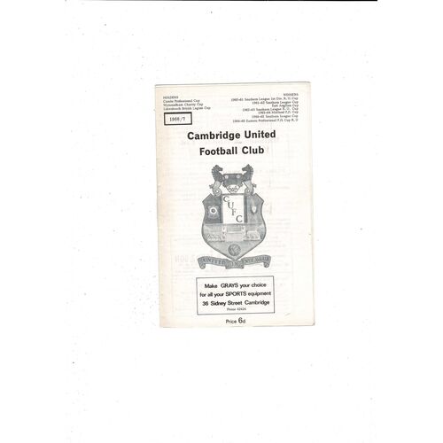 1966/67 Cambridge United v Bedford Town Football Programme