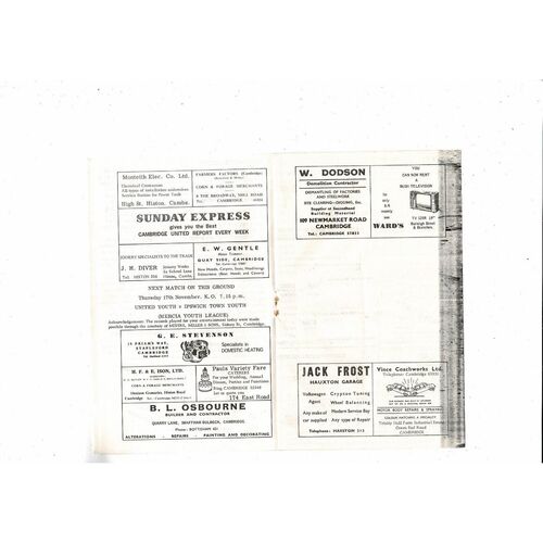 1966/67 Cambridge United v Brentwood Town Floodlight League Football Programme