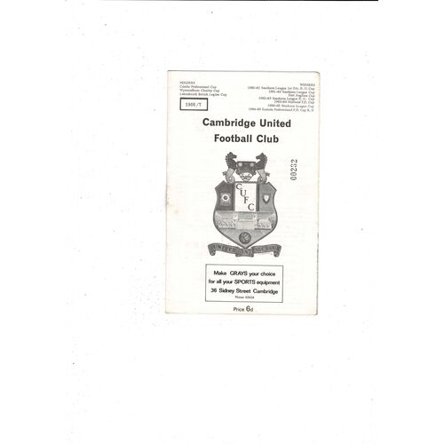 Cambridge United Home Football Programmes