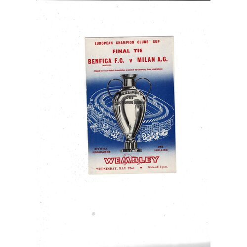1963 Benfica v AC Milan European Cup Final Football Programme