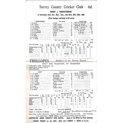 1966 Surrey v Worcestershire County Match (23, 25, 26/07/1966) Cricket Scorecard