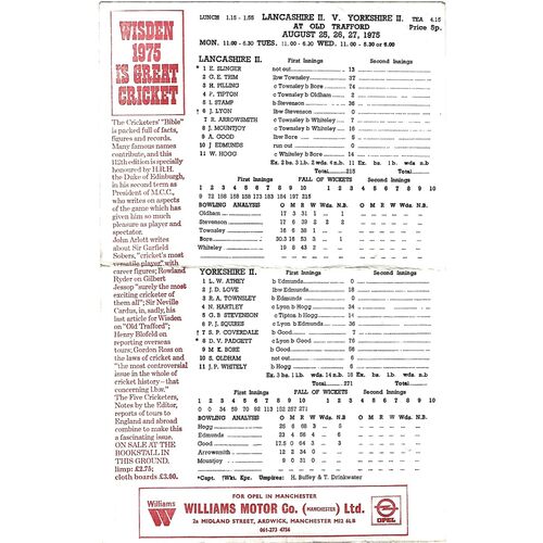 1975 Lancashire II v Yorkshire II County Match (25-27/08/1975) Cricket Scorecard