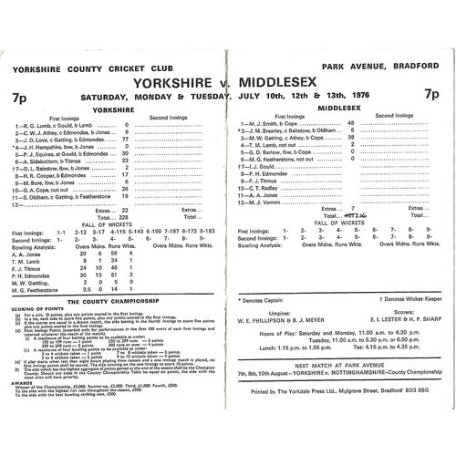 Middlesex County Cricket Programmes/Scorecards