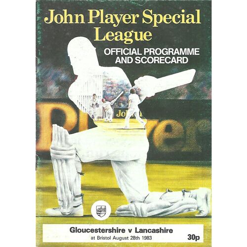 1983 Gloucestershire v Lancashire John Player Special League Match (28/08/1983) Cricket Programme & Scorecard