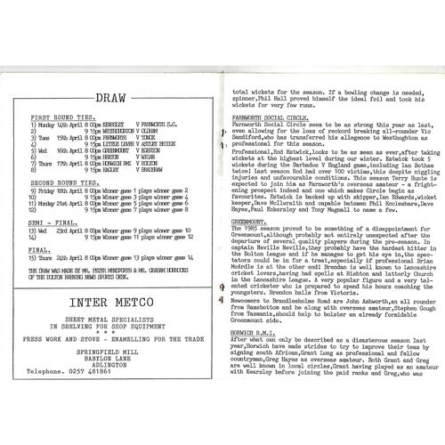 1986 Youngers Floodlit Cricket Championship Cricket Programme