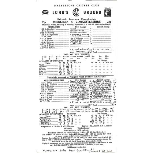1994 Middlesex v Gloucestershire Britannic Assurance County Championship Match (08, 09, 10, 12/09/1994) Cricket Scorecard