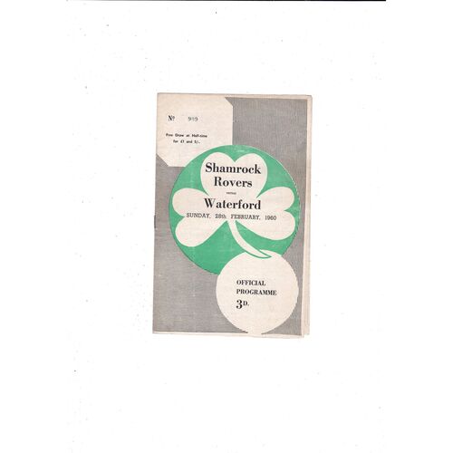 1959/60 Shamrock Rovers v Waterford Football Programme