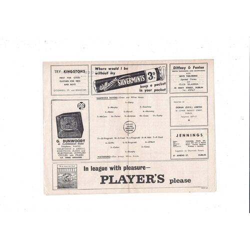 1959/60 Shamrock Rovers v Waterford Football Programme