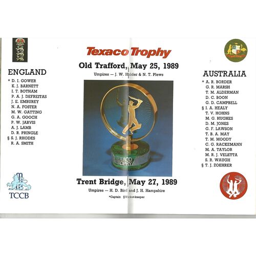 1989 England v Australia Texaco Trophy (25/05/1989 & 27/05/1989) Official Souvenir Cricket Programme