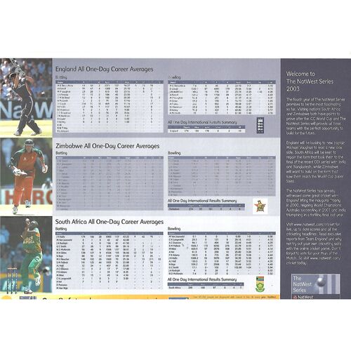 2003 England v South Africa The NatWest Series (08/07/2003) Cricket Programme & Scorecard