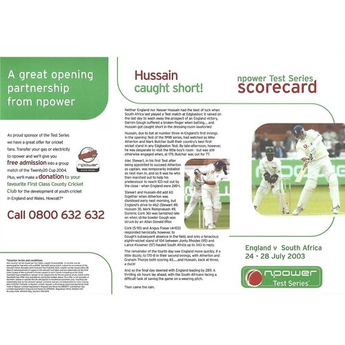 2003 England v South Africa 1st npower Test (24-28/07/2003) Cricket Programme & Scorecard
