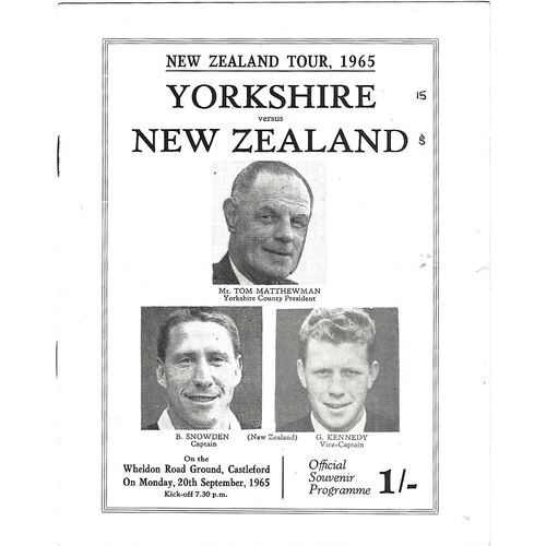 1965 Yorkshire v New Zealand Tour Match (20/09/1965) Rugby League Programme