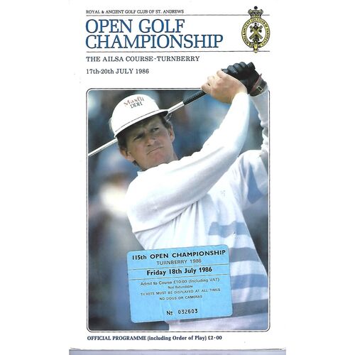 1986 Open Golf Championship (Turnberry, 17-20/07/1986) Official Golf Programme, Order of Play Card (18/07/1986) & Course Map