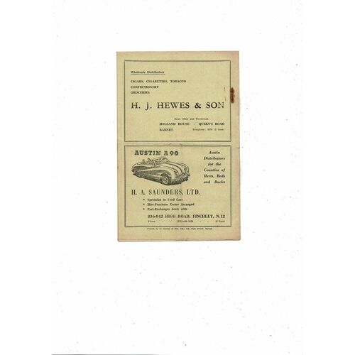 Barnet v Edinburgh University Friendly Football Programme 1951/52