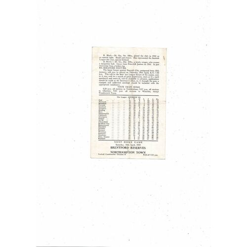 Brentford v Kilmarnock Friendly Football Programme 1958/59