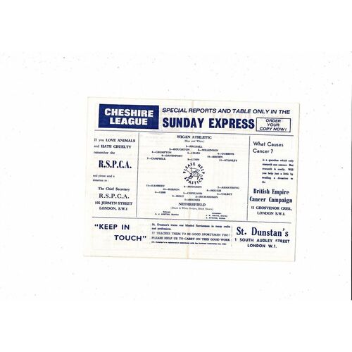 Wigan Athletic v Netherfield Lancashire Jnr Cup Semi Final Football Programme 1964/65