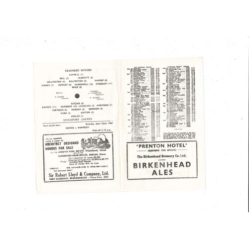 1960/61 Tranmere v Stockport County Cheshire Bowl Semi Final Football Programme