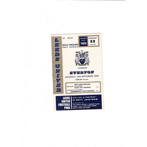 1966/67 Leeds United v Everton Football Programme