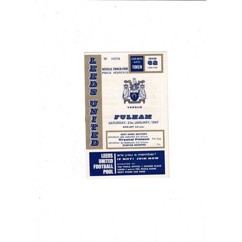 1966/67 Leeds United v Fulham Football Programme
