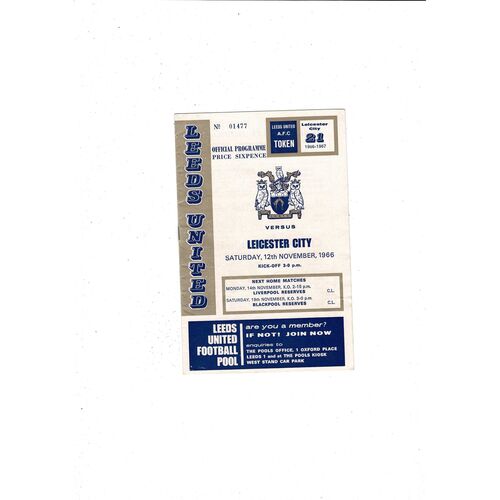 1966/67 Leeds United v Leicester City Football Programme