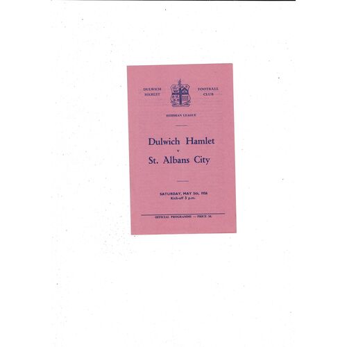 1955/56 Dulwich Hamlet v St Albans Football Programme