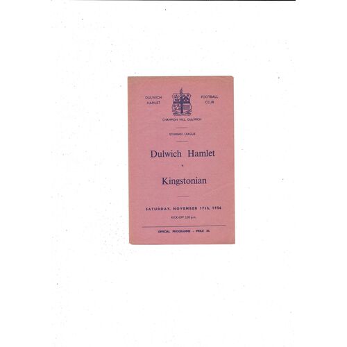 1956/57 Dulwich Hamlet v Kingstonian Football Programme