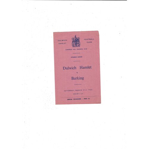 1962/63 Dulwich Hamlet v Barking Football Programme