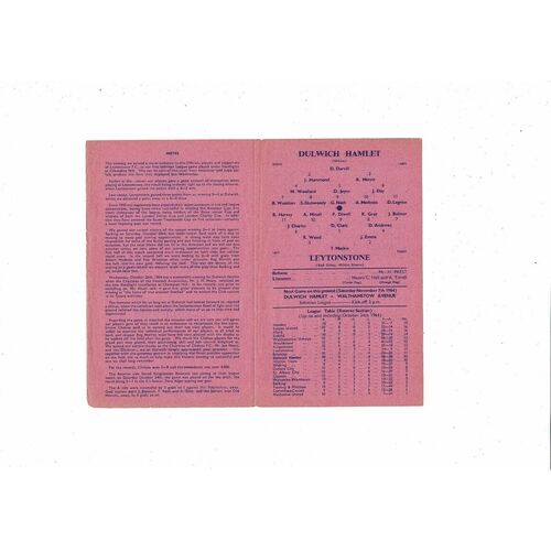 1964/65 Dulwich Hamlet v Leytonstone Football Programme