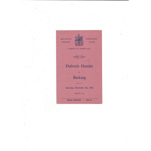 1965/66 Dulwich Hamlet v Barking Football Programme