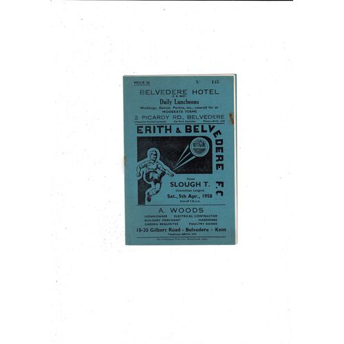 1957/58 Erith & Belvedere v Slough Town Football Programme