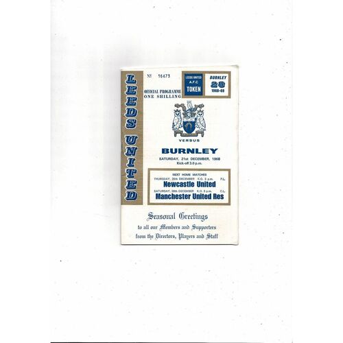 1968/69 Leeds United v Burnley Football Programme + League Review