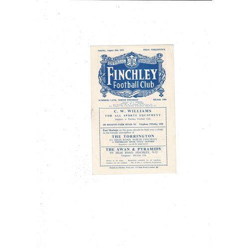 1955/56 Finchley v Southall Football Programme