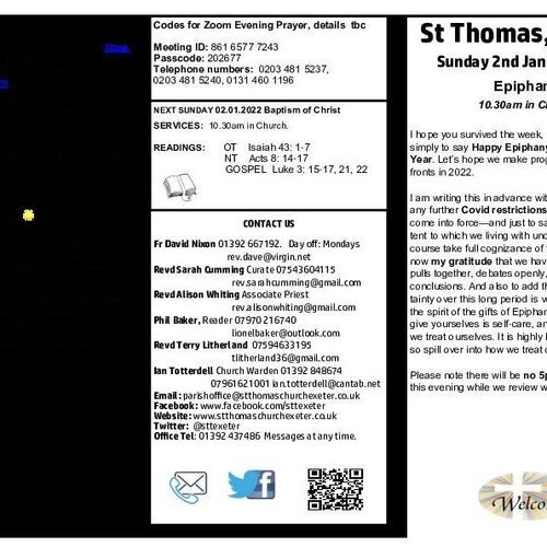 Pew Sheet | The Parish of St Thomas, Exeter