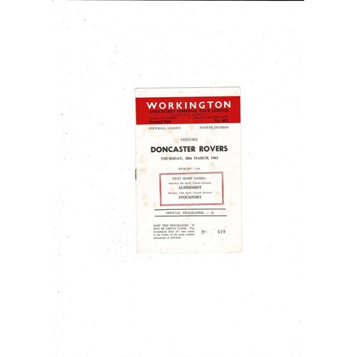 1962/63 Workington v Doncaster Rovers Football Programme