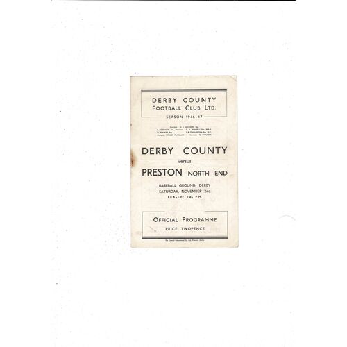 1946/47 Derby County v Preston Football Programme