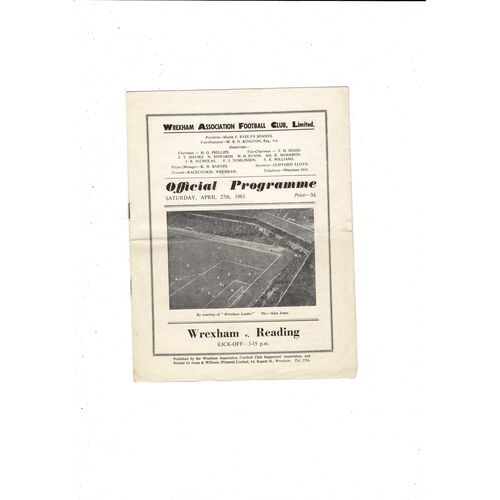 1962/63 Wrexham v Reading Football Programme