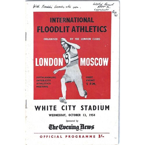 1954 London v Moscow International Floodlit White City Stadium (13/10/1954) Athletics Programme