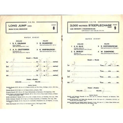 1957 England v Poland White City (25/09/1957) International Floodlit Athletics Programme