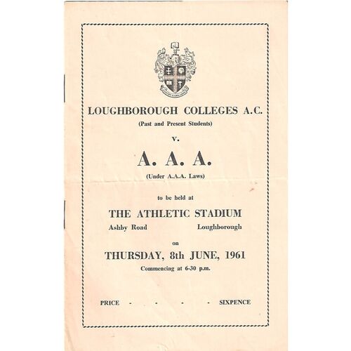 1961 Loughborough Colleges A.C v A.A.A (08/06/1961) Athletics Programme